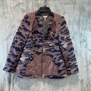 LOGO Lori Goldstein Mixed Media Camo Quilted Zip Jacket Purple Navy Size 4